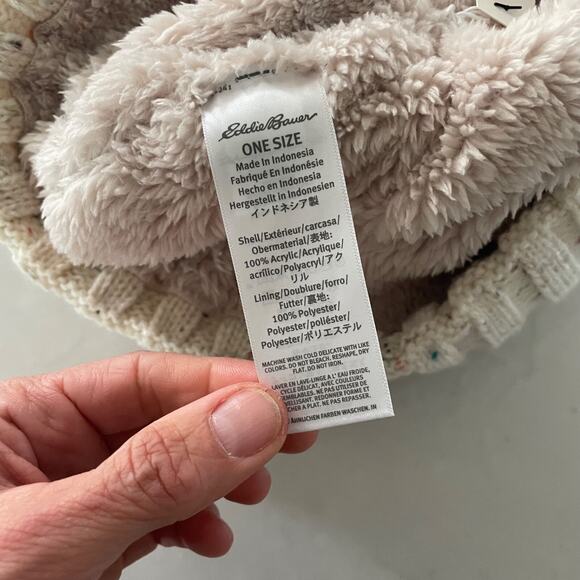 Eddie Bauer Tan Speckled Foldover Knit Beanie w/Inner Fleece Band - Picture 4 of 6